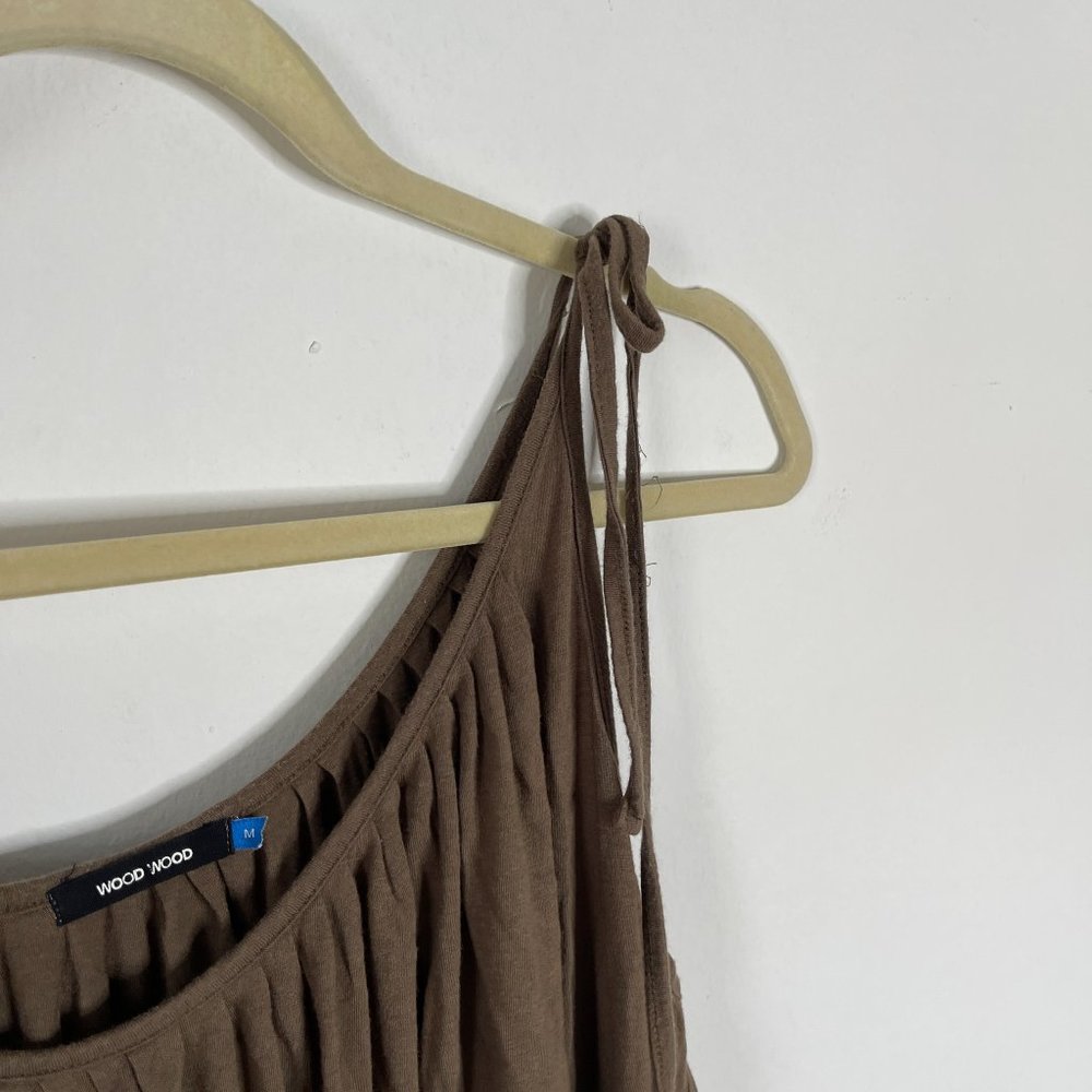 Wood Wood Lagenlook Sleeveless Tie Shoulder Pleated Midi Dress in Brown Size M - Picture 4 of 7
